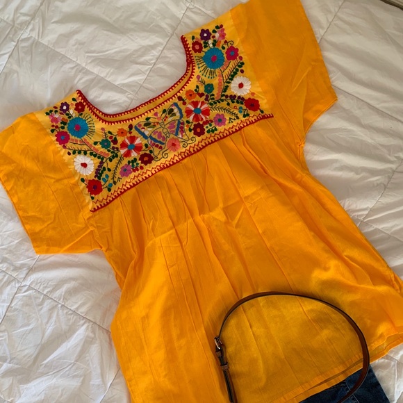 Hand embroidered Tops - Super cute hand embroidered Mexican boho blouse